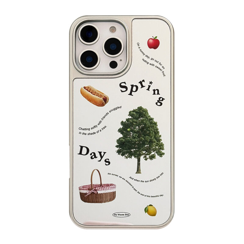ChicCase Lab Spring Picnic Mirror Electroplated Phone Case for iPhone17/16/15ProMax, Cute Shockproof Cover