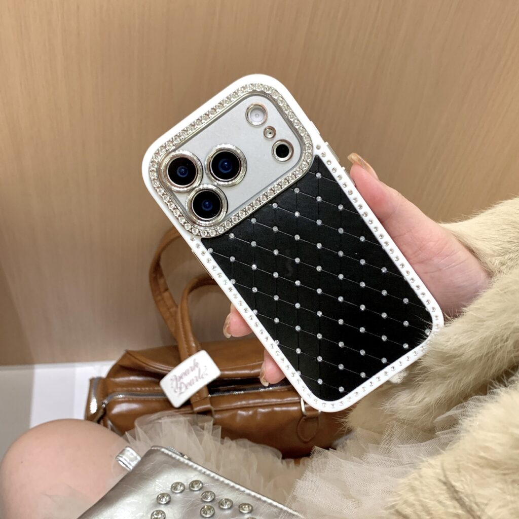 ChicCase Lab Quilted Pattern Rhinestone Luxury Case in Black Chanel style for iPhone.