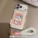 Autumn Winter Cute Floral Embroidery Purple Rabbit Phone Case for iPhone17promax, full coverage shockproof girl phone case with furry strap option
