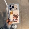 Cartoon Cute Polka Dot Baker Little Brown Bear Phone Case for iPhone17, full lens coverage shockproof phone case with bracelet option