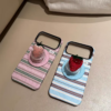 Casery Korean Style INS Color Block Stripe Strawberry Magnetic Stand Phone Case for iPhone17promax, fresh girl full coverage shockproof phone case