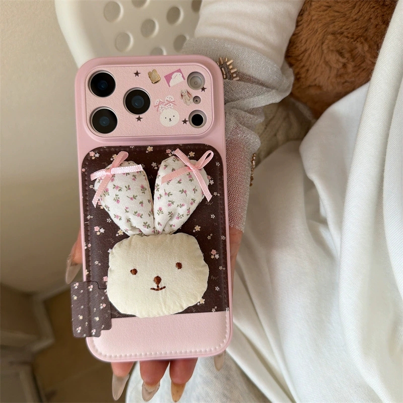 ChicCase Lab Korean Style Floral 3D Bunny Phone Case for iPhone17, Cute Shockproof Cover
