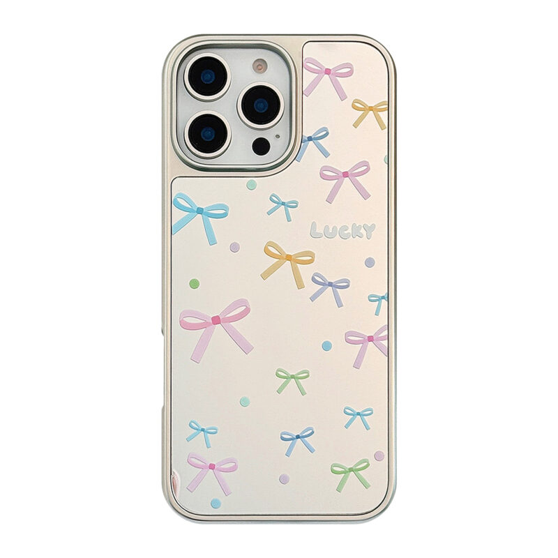 ChicCase Lab Korean Style Colorful Bow Mirror Phone Case for iPhone17/16/15ProMax, Cute Shockproof Cover