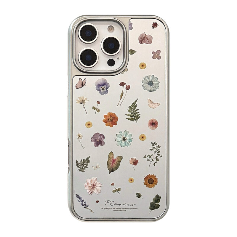 ChicCase Lab Fresh Floral Mirror Phone Case for iPhone17/16/15ProMax, Shockproof Cute Cover