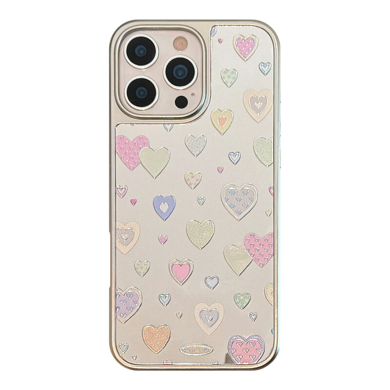 ChicCase Lab Gilded Mirror Colorful Heart Phone Case for iPhone17ProMax/16/14, Cute Shockproof Cover