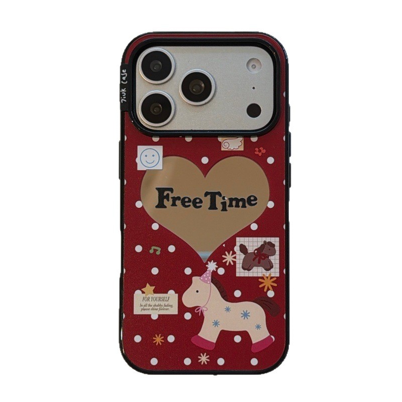 ChicCase Lab Mirror Polka Dot Heart Pony Phone Case for iPhone17/16/15, Cute Shockproof Cover
