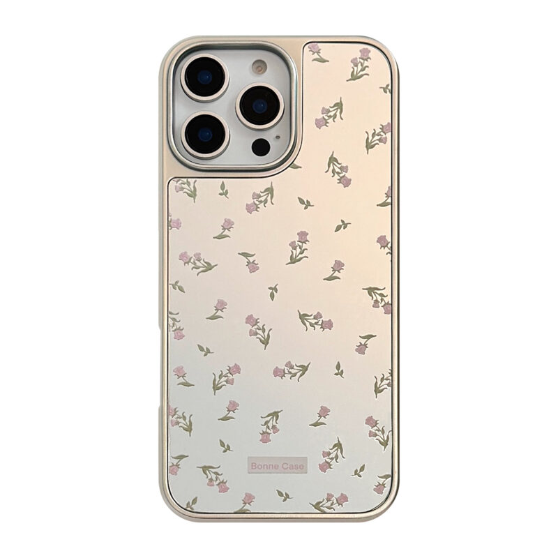 ChicCase Lab INS Style Pink Floral Mirror Phone Case for iPhone17/16/15ProMax, Shockproof Cute Cover
