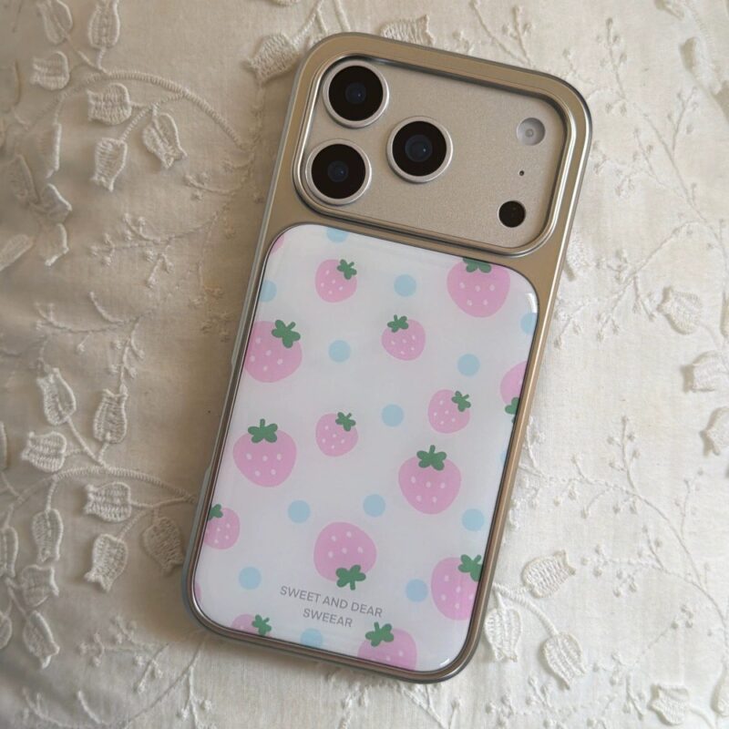 ChicCase Lab Epoxy Pink Strawberry Cartoon Phone Case for iPhone17/16ProMax, Cute Shockproof Cover