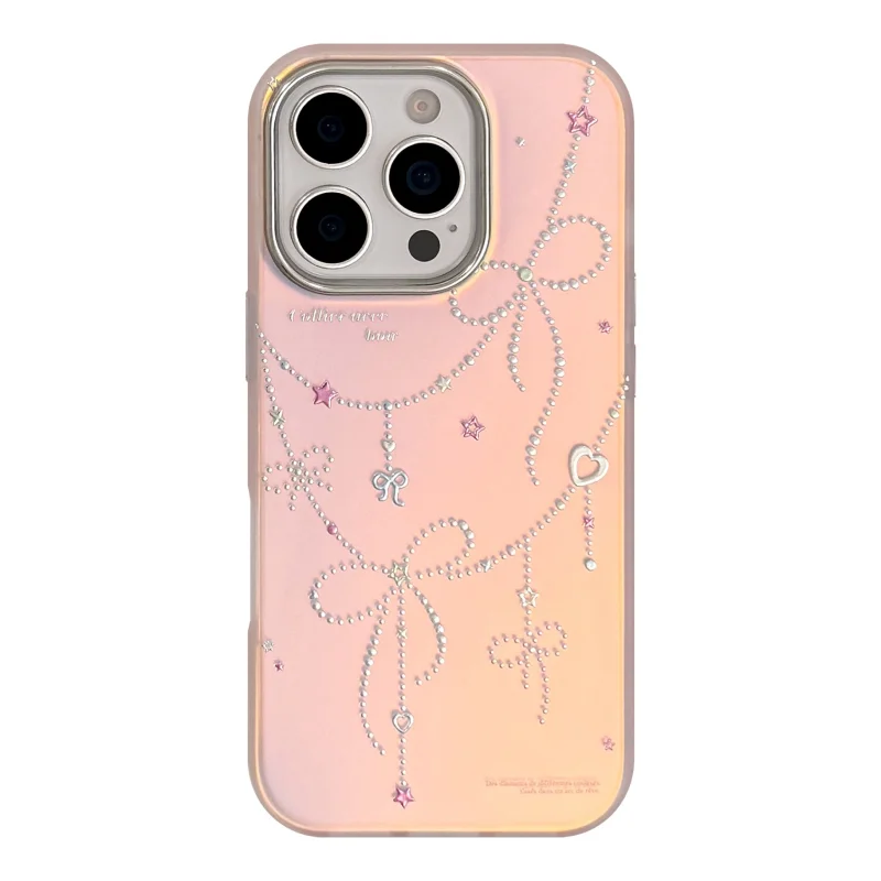 gilded princess style🎀 phone case for iphone17promax (pink laser bowknot & luxury style)
