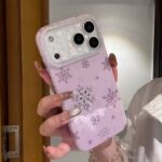 Japanese Korean Cute Star Glitter 3D Snowflake Phone Case for iPhone17promax, girlish heart full coverage shockproof phone case with glitter lens frame