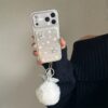 Korean Style Large View Electroplated Silver 3D Star Phone Case for iPhone17, fresh girl full coverage shockproof phone case with star pom-pom charm option