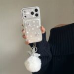 Korean Style Large View Electroplated Silver 3D Star Phone Case for iPhone17, fresh girl full coverage shockproof phone case with star pom-pom charm option