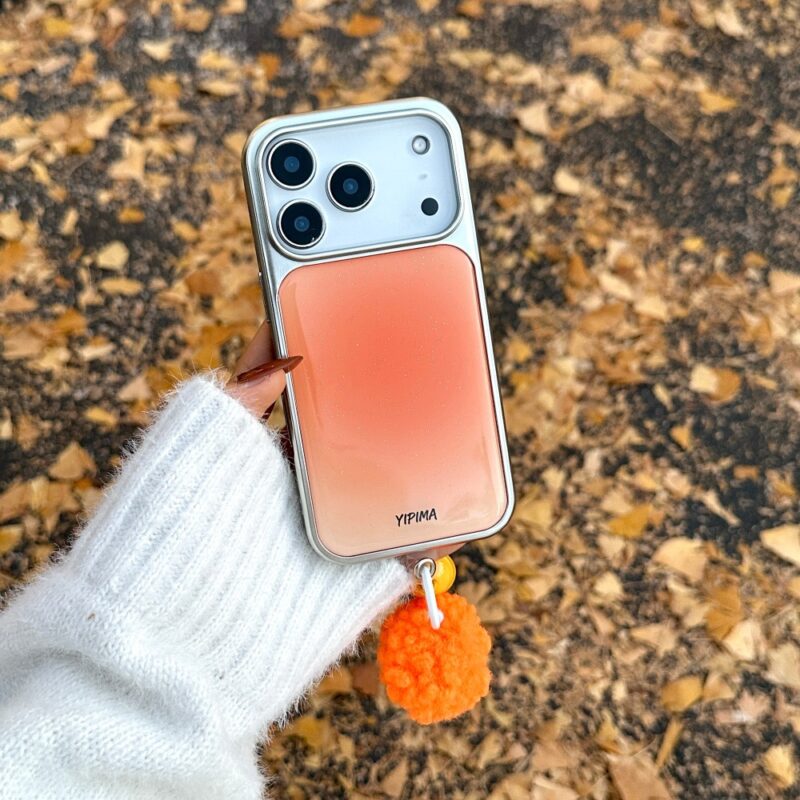 Macaron Gradient Ombre Phone Case for iPhone17promax, fresh girl full coverage shockproof phone case with pom-pom charm