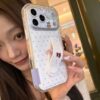 Niche INS Polka Dot Bear Stand Phone Case for iPhone17promax, transparent full coverage shockproof cute phone case with foldable stand
