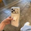 Niche INS Polka Dot Bear Stand Phone Case for iPhone17promax, transparent full coverage shockproof cute phone case with foldable stand