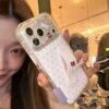 Niche INS Polka Dot Bear Stand Phone Case for iPhone17promax, transparent full coverage shockproof cute phone case with foldable stand