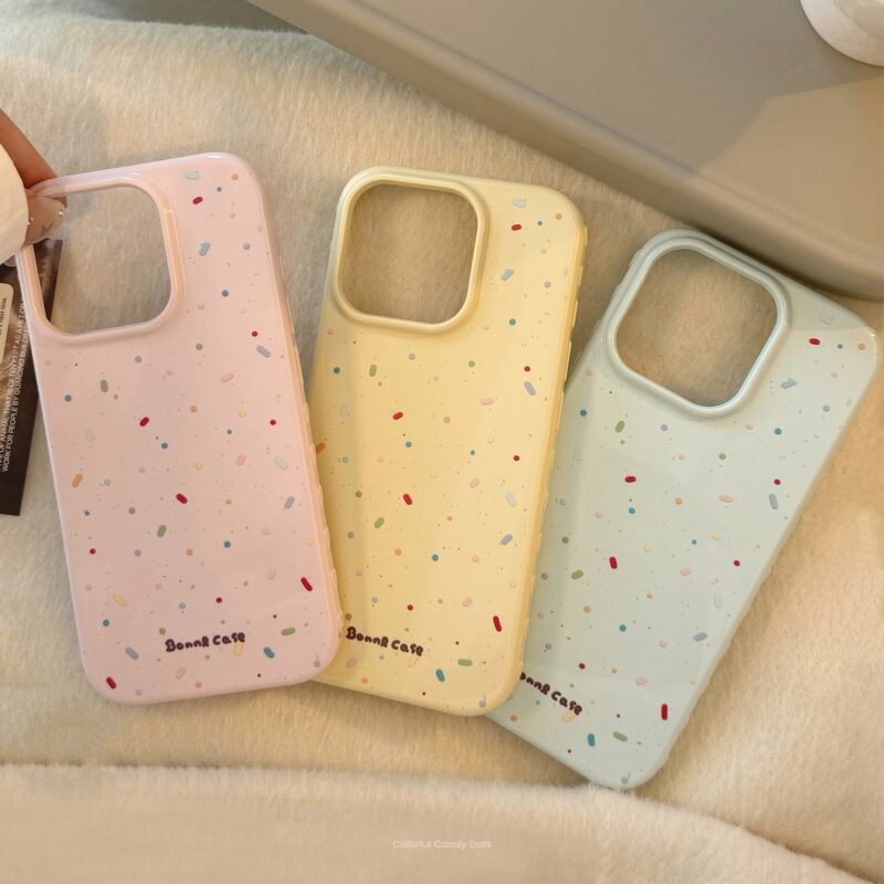 Colorful Candy Bean Polka Dot🍬 Phone Case for iPhone17promax (Iceland Blue/Guava Pink/Lemon Yellow Korean Style)