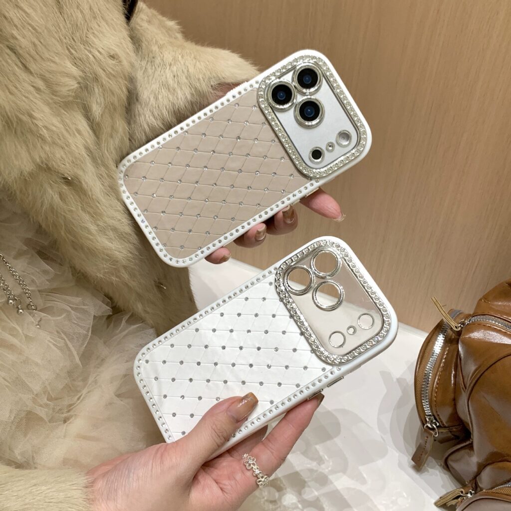 ChicCase Lab - Quilted Pattern Rhinestone Luxury Case for iPhone 17, 16, 15 Series