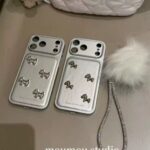 Premium Silver 3D Pony & Dog Phone Case for iPhone17promax, sweet cool girl full coverage shockproof phone case with pom-pom bracelet option