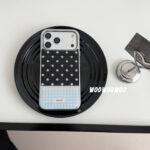 WOOWOOWOO Niche INS Korean Style Polka Dot Gingham Patchwork Phone Case for iPhone16ProMax, fresh girl full coverage shockproof phone case