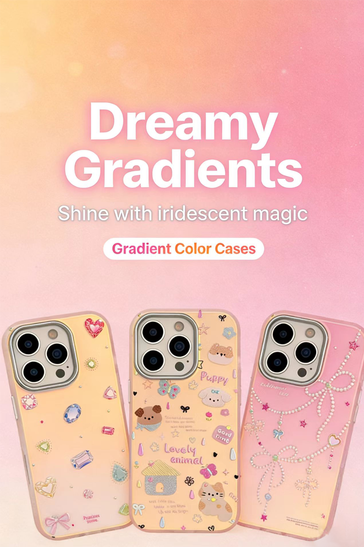 Gradient color phone cases with dreamy and iridescent finishes, perfect for adding a touch of magic to your look