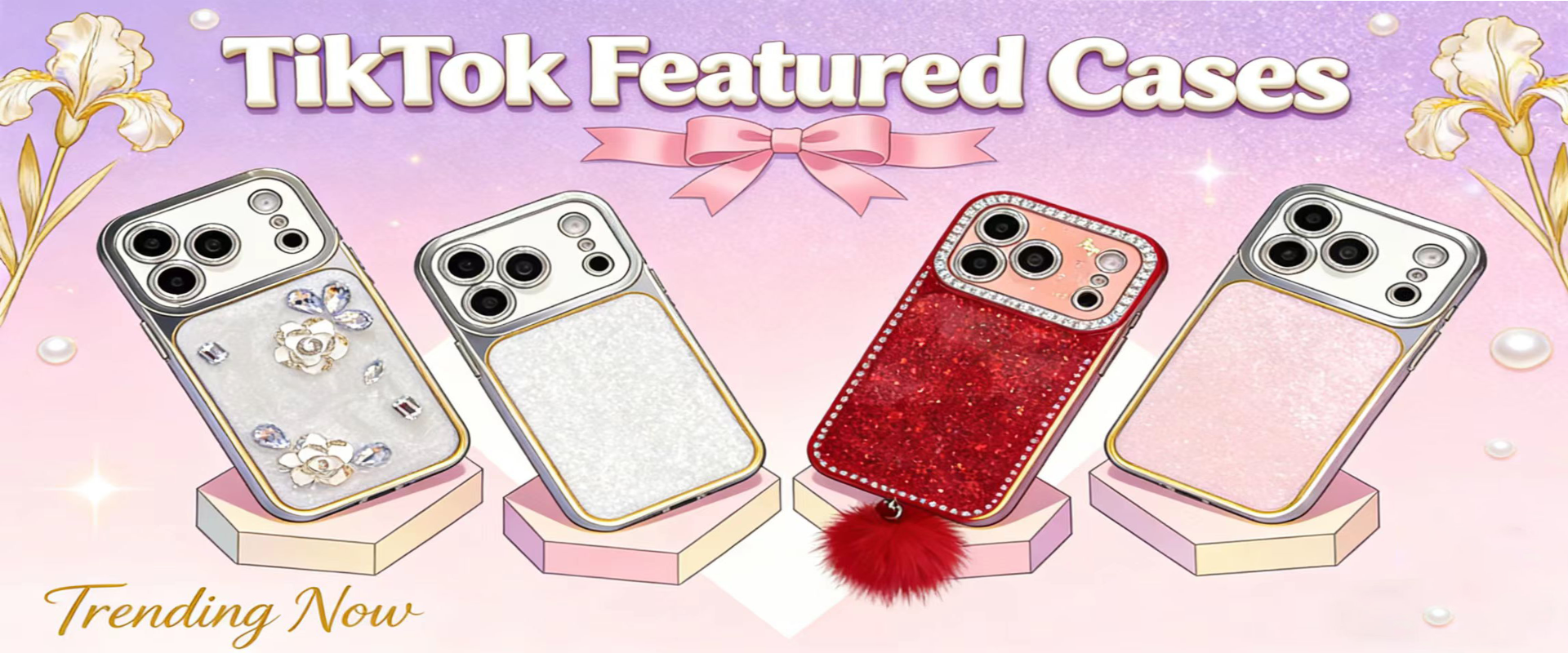 Trendy TikTok featured phone cases with sparkly and luxury designs, perfect for fashion-forward women