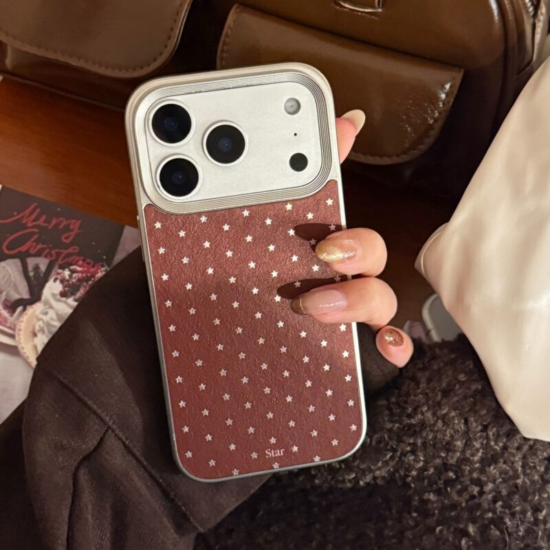 ChicCase Lab Premium Burgundy Star Leather Phone Case for iPhone17ProMax/15/11, Shockproof Luxury Cover