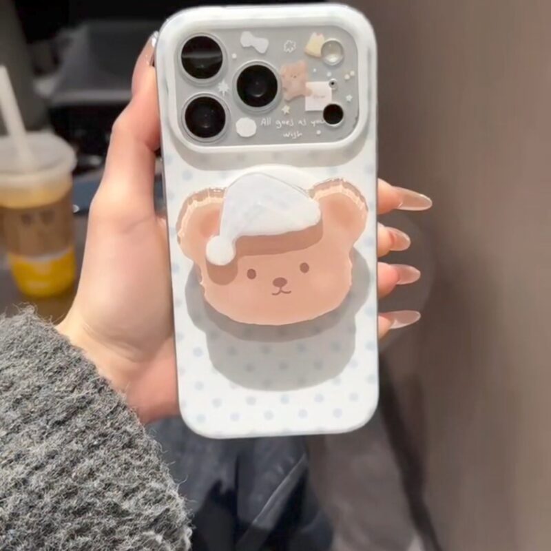 ChicCase Lab Cute Polka Dot Sleepy Bear Magnetic Phone Case for iPhone17ProMax/16/15, Shockproof Kawaii Cover
