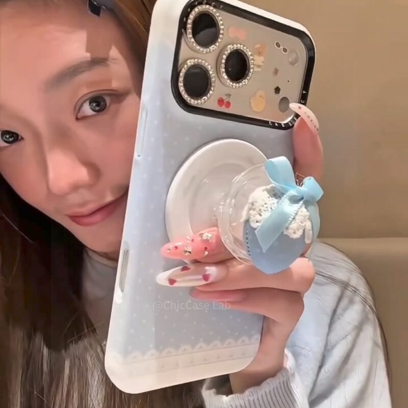 ChicCase Lab Korean Polka Dot Strawberry Magnetic Phone Case for iPhone17ProMax & 16, Shockproof Cute Cover