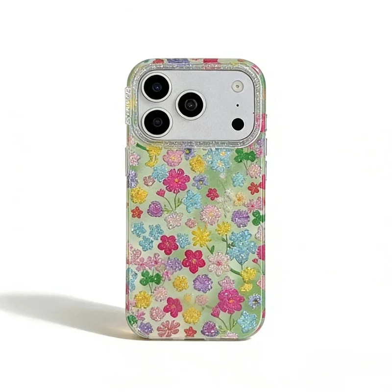 ChicCase Lab Ins Holographic Glitter Colorful Flower Phone Case for iPhone17ProMax/16Pro Shockproof Cover