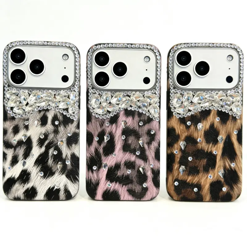 home chiccase lab leopard print rhinestone phone case iphone17promax