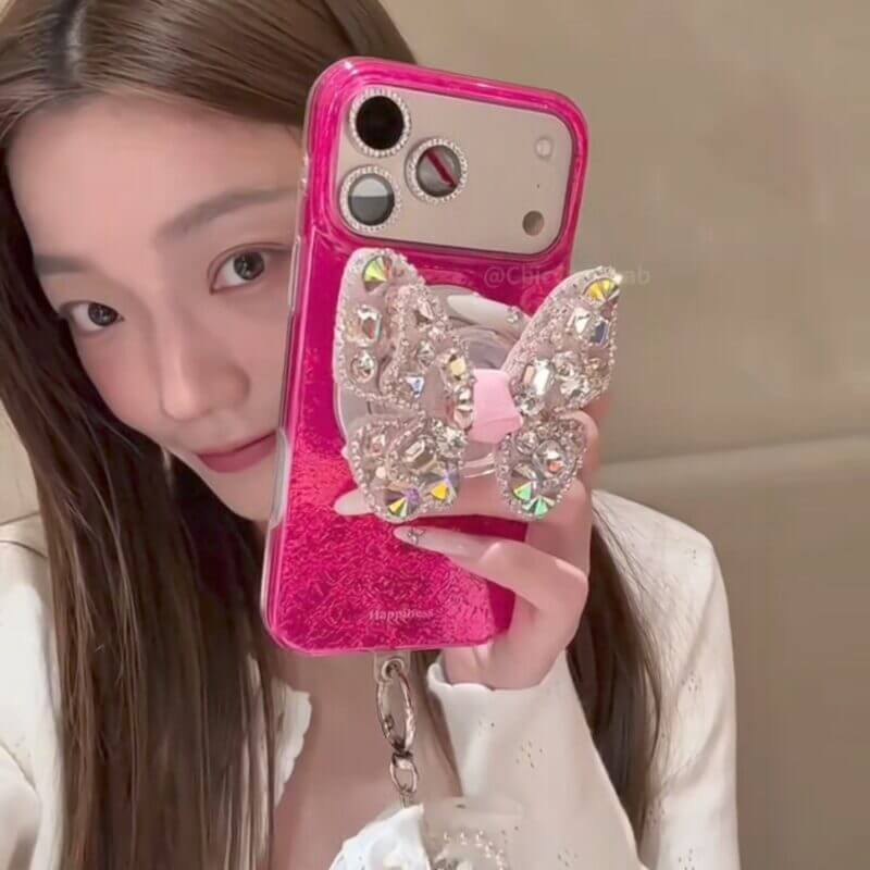 chiccase lab rhinestone butterfly magnetic case with pearl lanyard iphone17promax