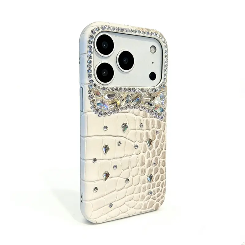 home ChicCase Lab Vintage Crocodile Texture Rhinestone Phone Case for iPhone17ProMax/16Pro, Shockproof Cover
