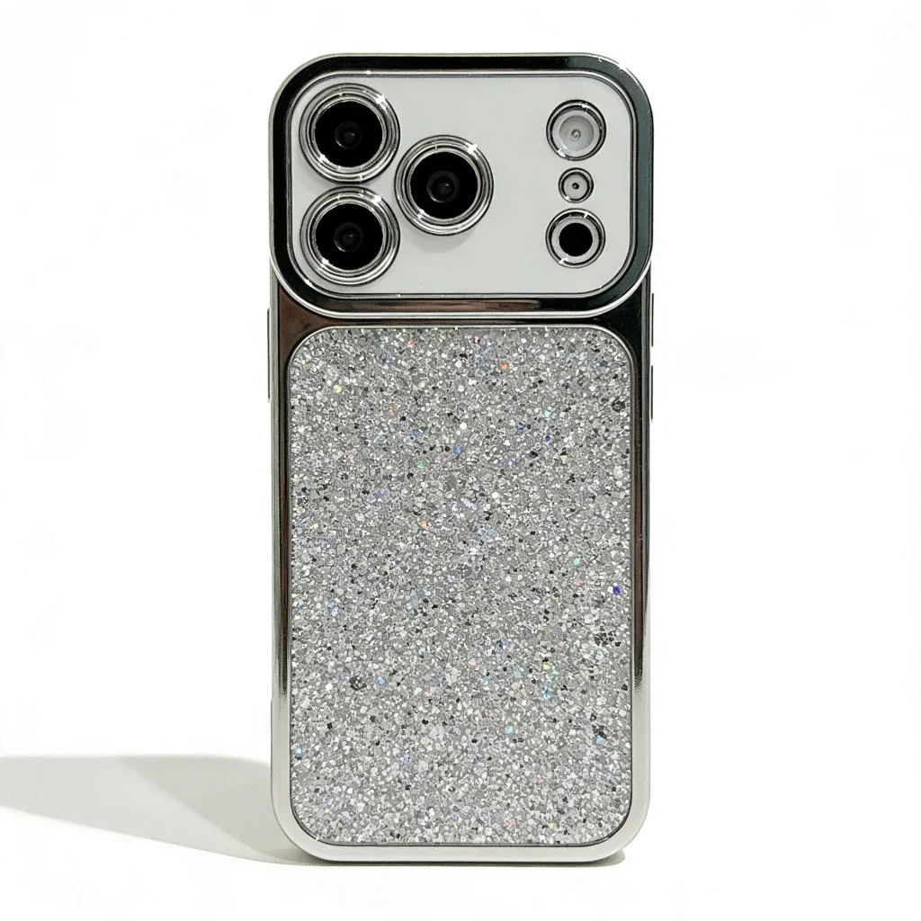 ChicCase Lab - Epoxy Flash Silver Cream Case for iPhone 17, 16, 15 Series