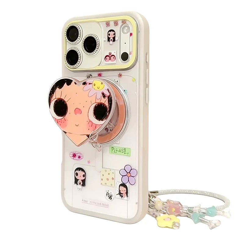 ChicCase Lab Nara Yoshitoto Illustration Magnetic Phone Case with Glitter Chain for iPhone17ProMax/16Pro Shockproof Cover