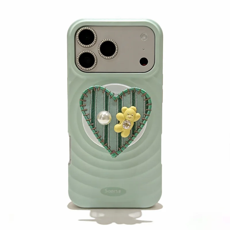 ChicCase Lab Plaid Heart Bear Magnetic Phone Case for iPhone17ProMax/16Pro Shockproof Cover