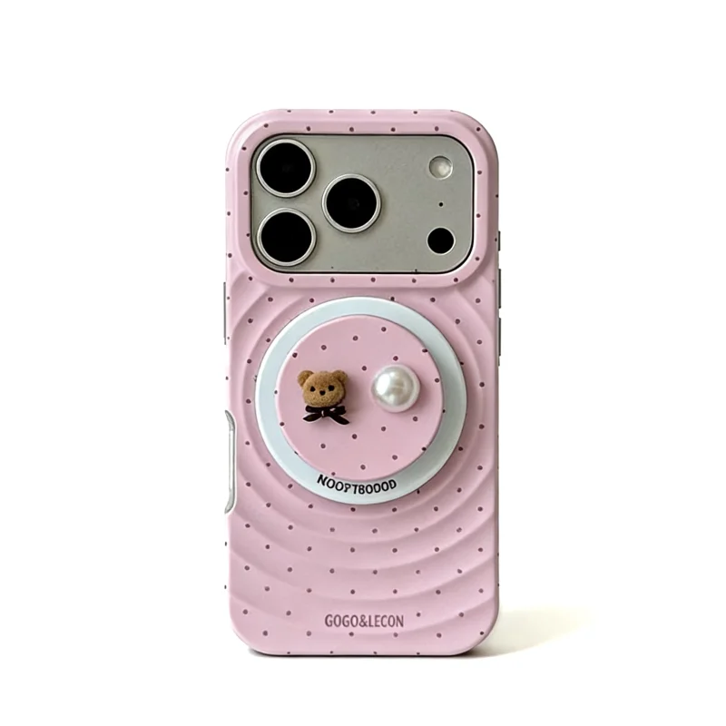 ChicCase Lab Wavy Pink Polka Dot Bear Magnetic Phone Case for iPhone17ProMax/16Pro Shockproof Cover