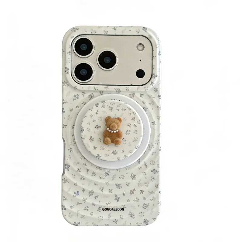 ChicCase Lab Minimalist Blue Floral Bear Magnetic Phone Case for iPhone17ProMax/16Pro Shockproof Cover