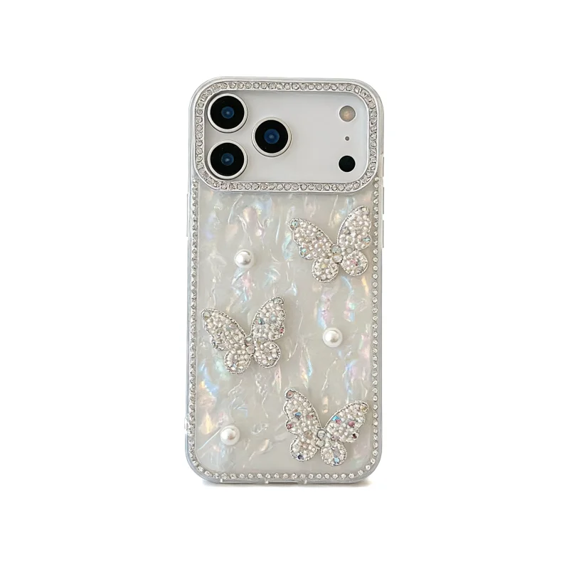ChicCase Lab Shiny 3D Pearl Butterfly Holographic Phone Case for iPhone17ProMax/16Pro Shockproof Cover