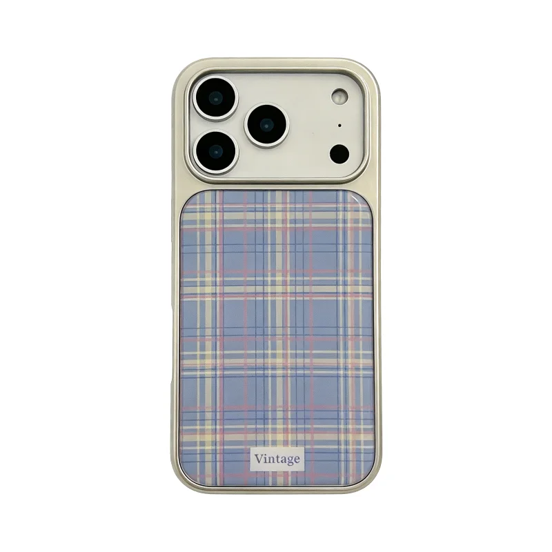 ChicCase Lab Ins Color Block Blue Plaid Vintage Drip Glue Phone Case for iPhone17ProMax/16Pro Shockproof Cover