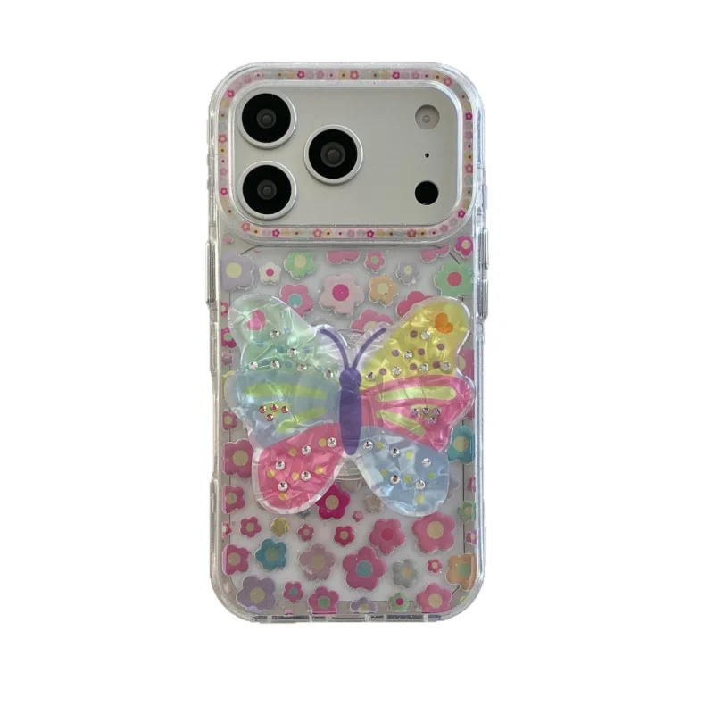 ChicCase Lab Full Screen Holographic Flower Butterfly Phone Case for iPhone17ProMax/16Pro Shockproof Cover
