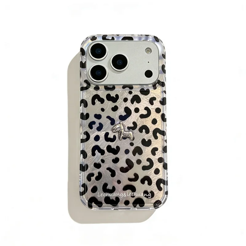 ChicCase Lab Wrinkled Leopard Print 3D Silver Pony Phone Case for iPhone17ProMax/16Pro Shockproof Cover