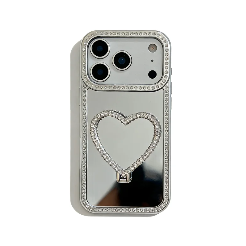 ChicCase Lab Luxury Rhinestone Mirror Heart Stand Phone Case for iPhone17ProMax/16Pro Shockproof Cover