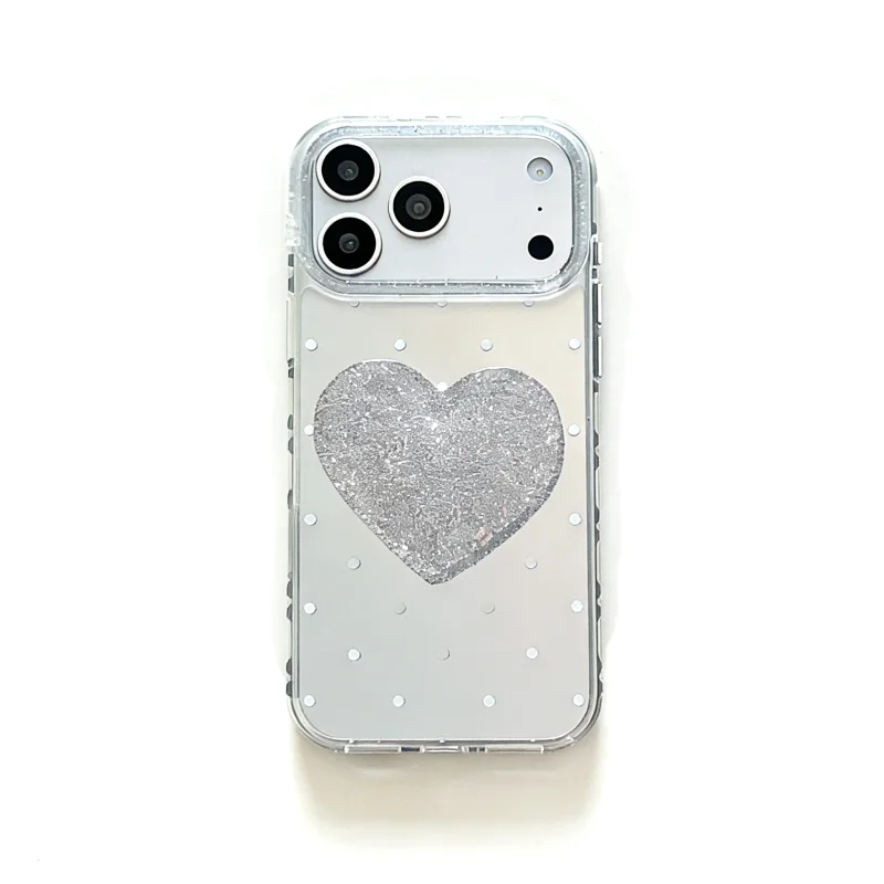 ChicCase Lab Niche Mirror Polka Dot Heart Stand Phone Case for iPhone17ProMax/16Pro Shockproof Cover