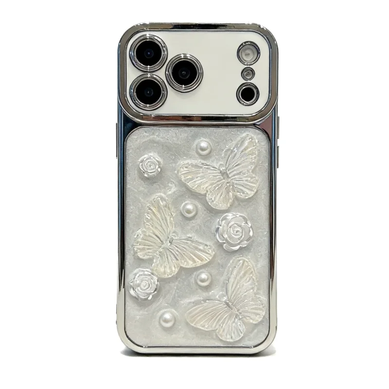 ChicCase Lab Crystal Butterfly Cream Drip Glue Phone Case for iPhone17ProMax/16Pro Shockproof Cover