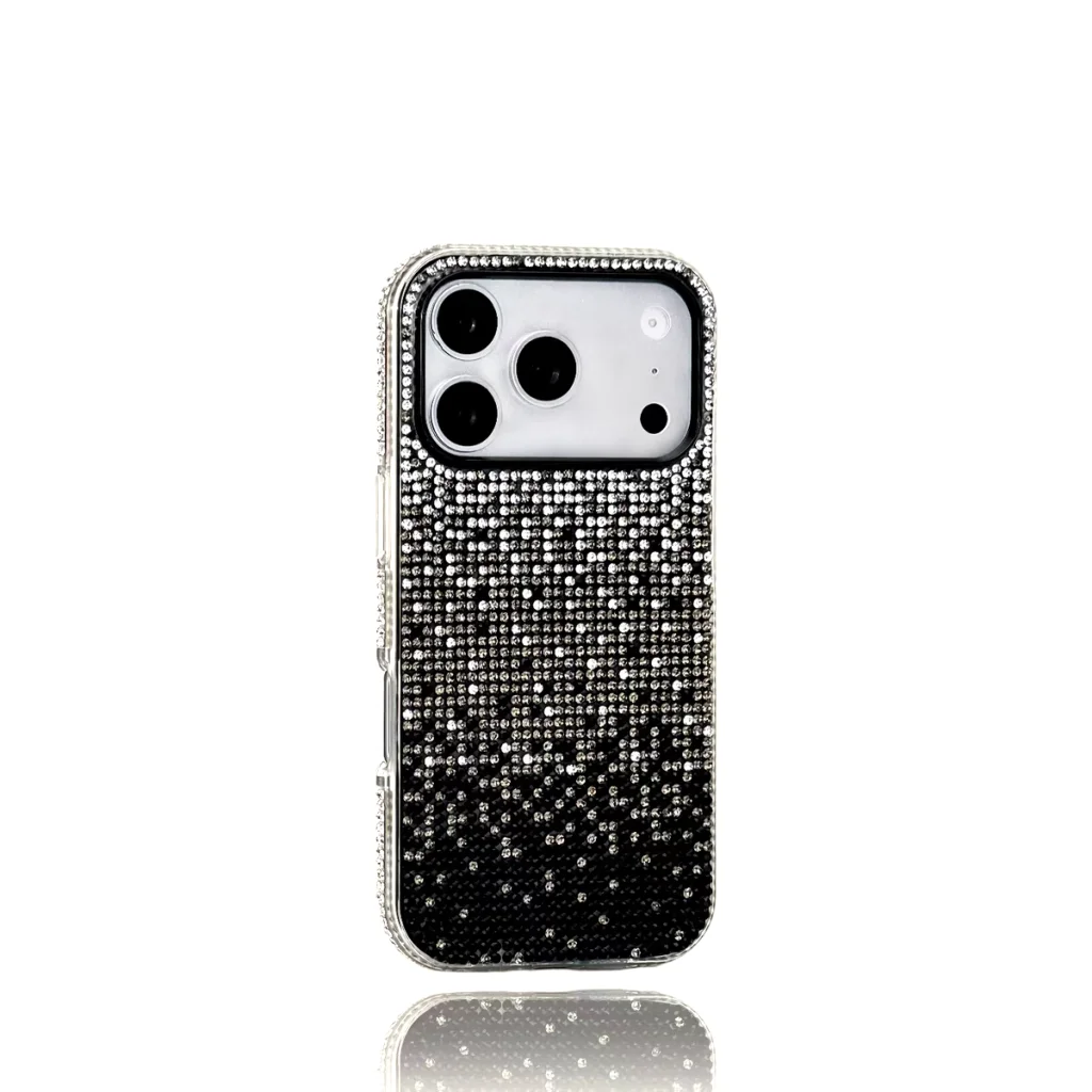 ChicCase Lab full rhinestone silver gradient case with black silver base for iPhone.