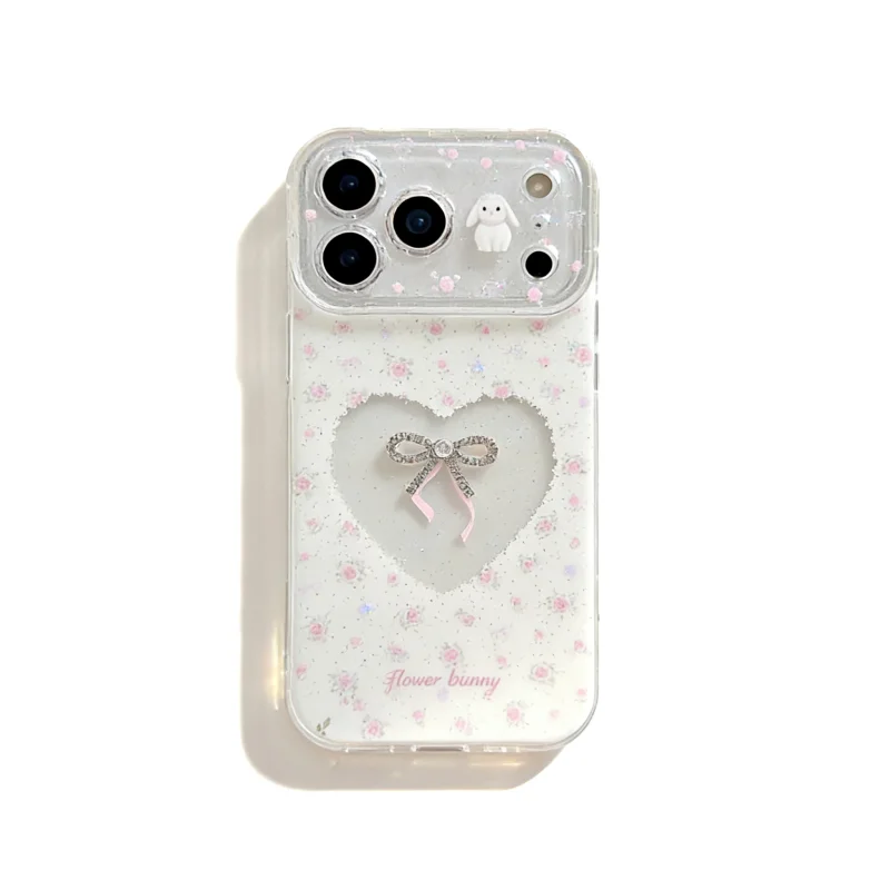 ChicCase Lab Floral Heart Rhinestone Bow Case for iPhone17ProMax/16Pro Shockproof Cover