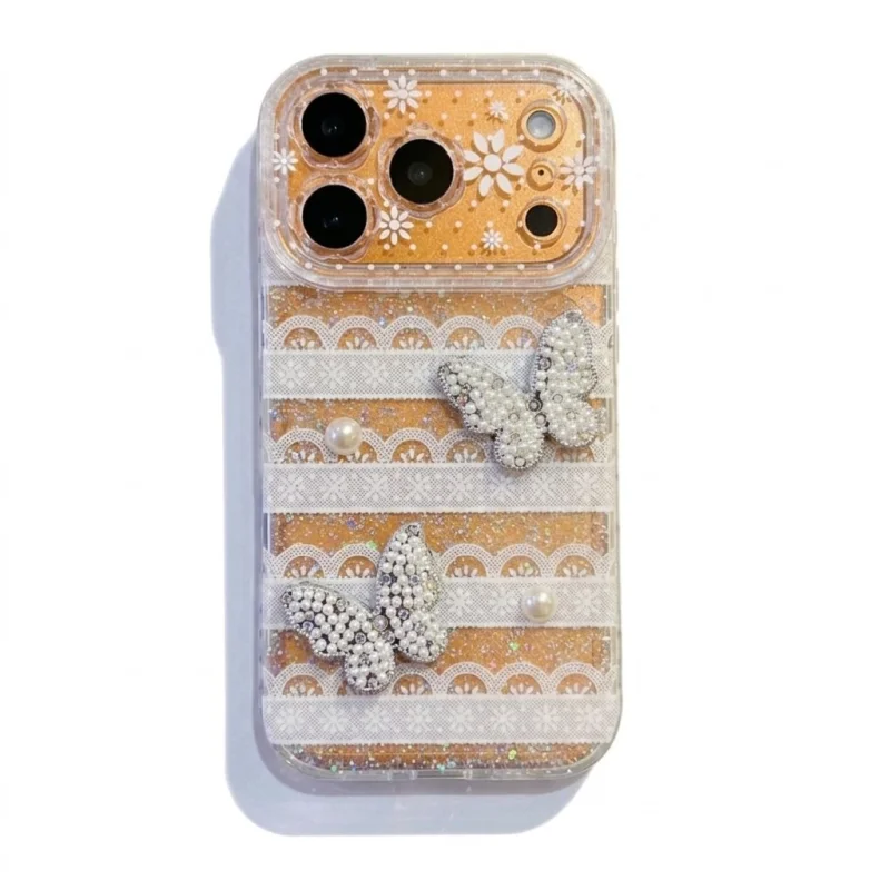 ChicCase Lab Lace Butterfly Rhinestone Case for iPhone17ProMax/16Pro Shockproof Cover