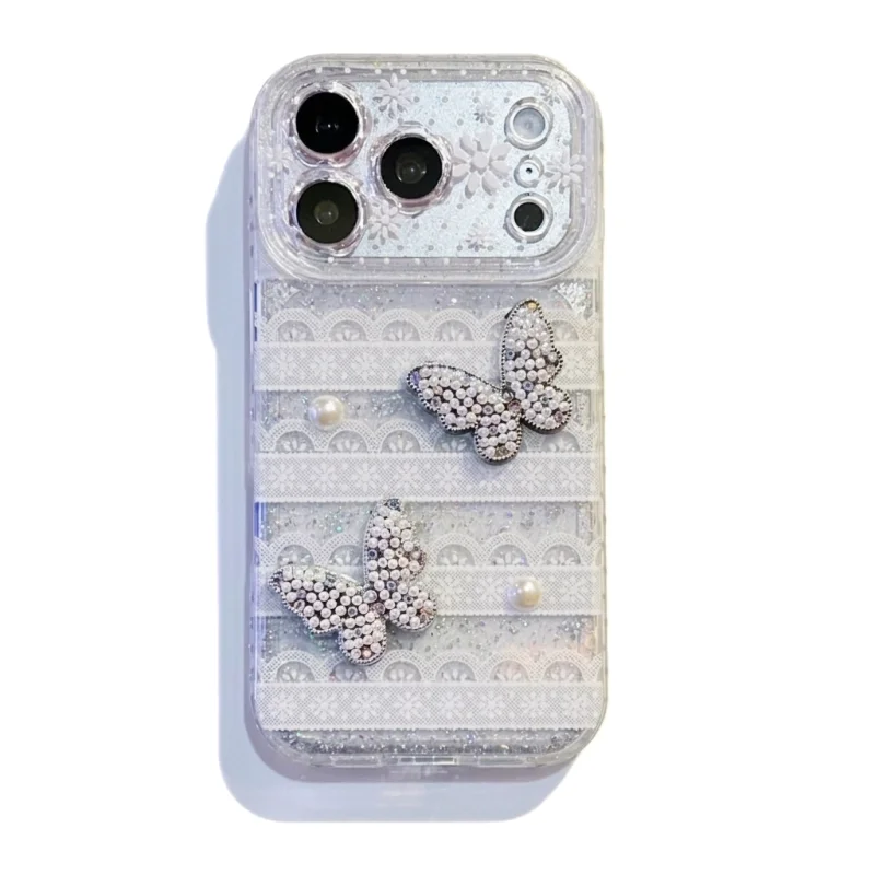 ChicCase Lab Lace Butterfly Rhinestone Case for iPhone17ProMax/16Pro Shockproof Cover