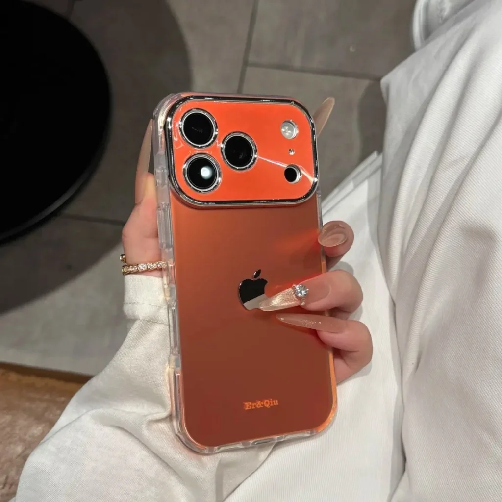 ChicCase Lab Ag Matte Frosted Glass Case in Orange for iPhone 17, 16, or 15 series.